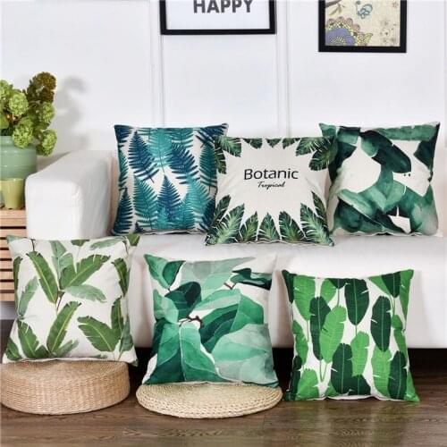 Tropical Decoration Palm Leaf Pillow Green Plant Artificial Banana Leaves Holly Eucalyptus Felt Ivy Outdoor Chair Lumbar Cushion