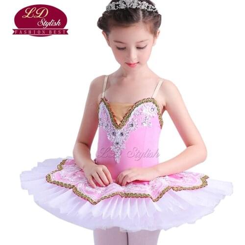 Kids Pink Professional Ballet Tutu Dress Grils Ballet Skirt Children Stage Performance Dancewear