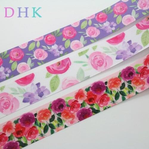 DHK 1.5'' 5yards flowers floral printed grosgrain Ribbon Accessory hairbow headwear DIY material decoration 38mm C1651