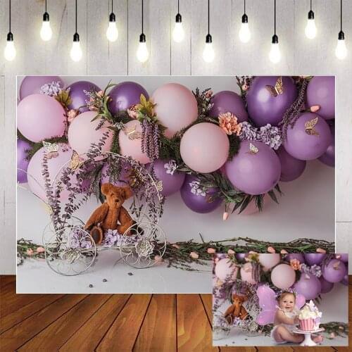 Mehofond Photography Background Purple Flowers Balloon Sweet Girl Baby Shower Birthday Party Kids Portrait Backdrop Photo Studio