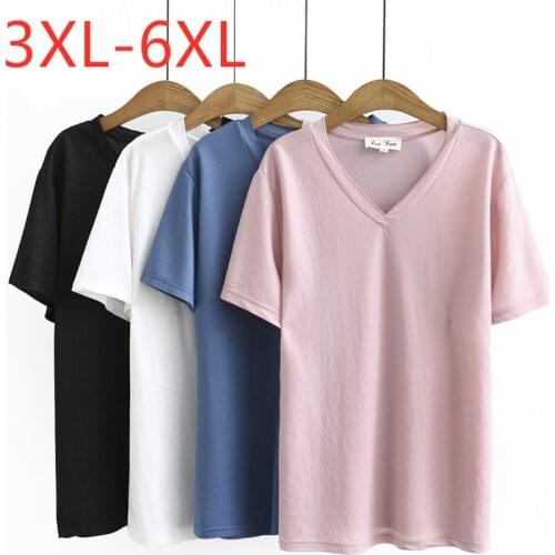 New 2021 summer plus size tops for women large loose casual short sleeve cotton thin V neck T-shirt pink blue black 4XL 5XL 6XL