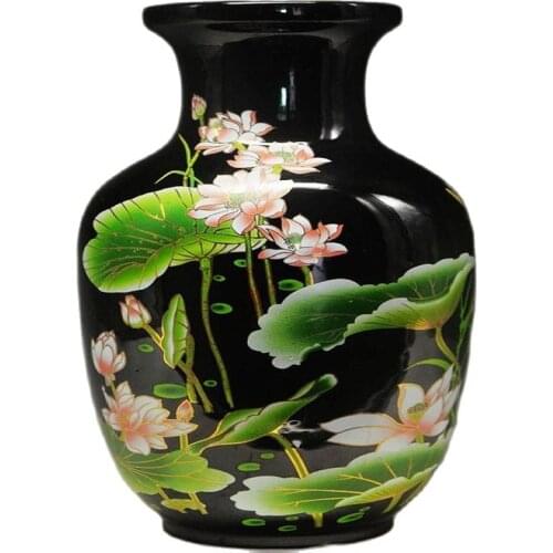 Chinese Black and elegant porcelain old hand painted lotus vase