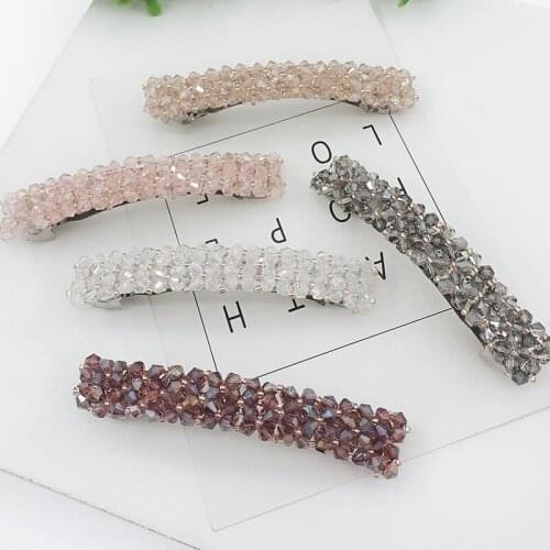 Korean Fashion Flash Hairpin Four Rows Of Crystal Fishing Line Braided Hairpin Edge Clip A Word Spring Clip