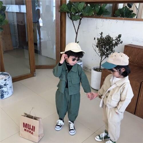 Korean style boys girls fashion clothes sets solid color loose short jacket + bloomers 2pcs suits