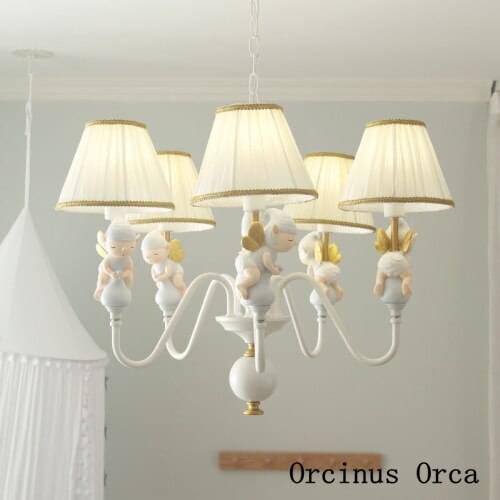 Cartoon creative Butterfly Fairy chandelier Girl Bedroom childrens room lamp American lovely white doll resin Chandelier