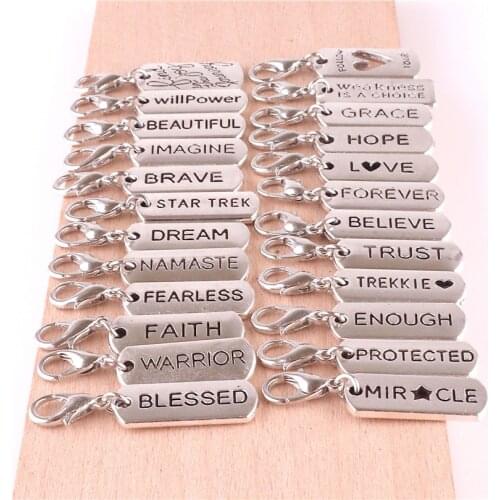 Mix 24pcs Geometric Letter Words Metal Charm Lobster Clasp Pendants fit Bracelets Necklace DIY Jewelry Making Jewelry Accessorie