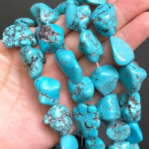 Natural Blue Turquoises Nugget Beads For Jewelry Making DIY Bracelet Accessories 15inch Mineral Beads 14x17-16x23mm