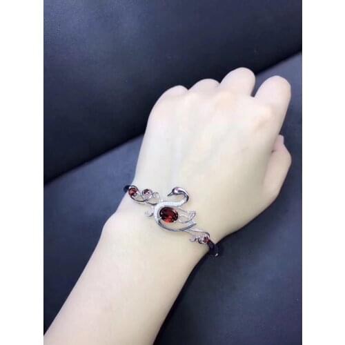Natural red garnet gem Bangles Natural olivine Bangles S925 silver Elegant lovely swan bracelet women girl party fine jewelry
