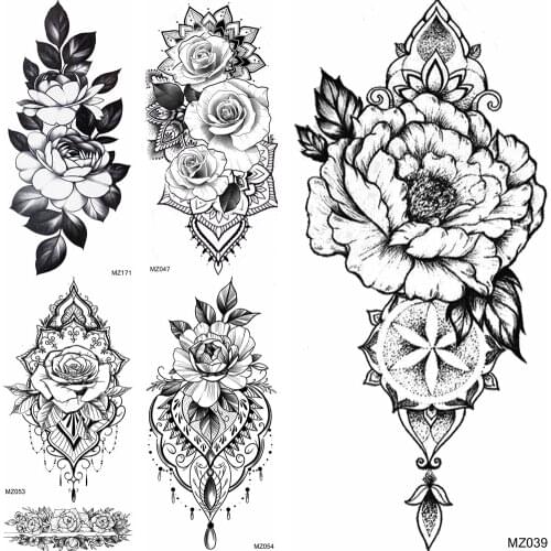 Creative Flower Temporary Tatoos Fake Jewelry Diamond Rose Tatoo For Women Girl Body Art Arm Tatoos Waterproof Decor Tatoo Decal