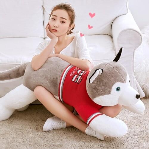 New Cute Lying Husky Plush Toy Giant Soft Stuffed Dog Doll Pillow for Children Adults Gift Deco 47inch 120cm DY50685