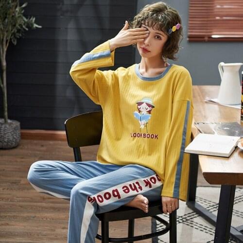 New Spring Sleepwear Sets Kawaii Cartoon Pajama Suit For Women Soft Cotton Ladies Home Wear Large Size Pijama Pyjama girl M-4XL