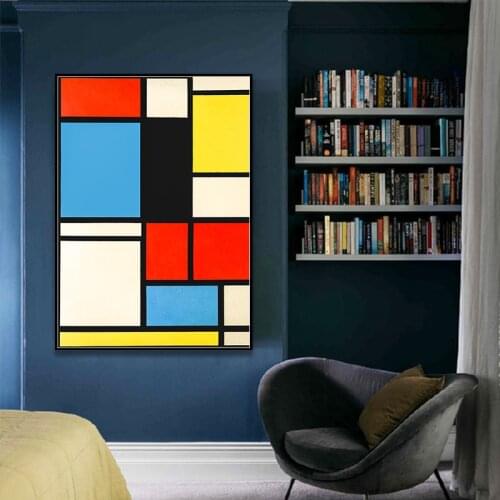 Piet Cornelies Mondrian Classic Art Geometry Line Red Blue Yellow Composition Canvas Print Painting Poster Home Decor картины