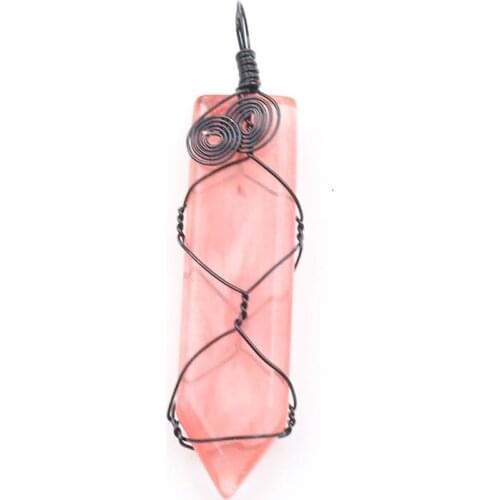 Gun Black Wire Wrap Sword Shape Cherry Quartz Pendant Blue Sand Stone Ethnic Style Jewelry