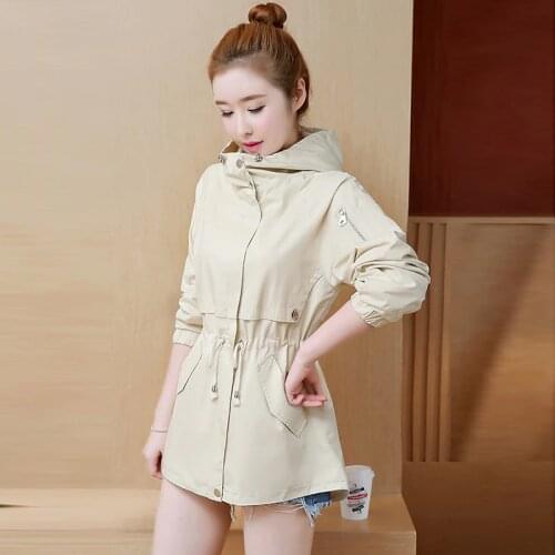 Spring Autumn Women Trenchs Coats Hooded Casual Loose Outwear Tops Female Solid Color Windbreaker Coats Tops FP1411