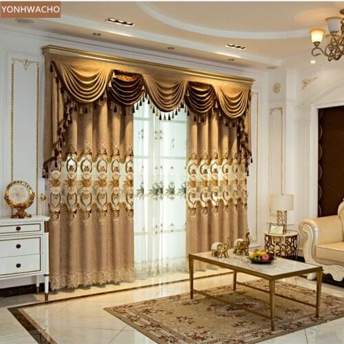 Custom curtain new luxury American style living room chenille embroidery coffee cloth blackout curtain valance tulle panel C162
