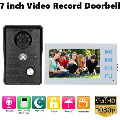 1080P Video Intercom System 7 inch Video Record Touch Monitor Wired Video Door Phone Doorbell Kits Support AHD 1080P Camera
