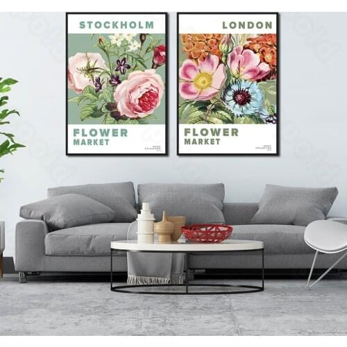 Modern Artistic Style London and Stockholm Flower Market Poster Wall Painting Murals In Nordic Style for Living Room Decor
