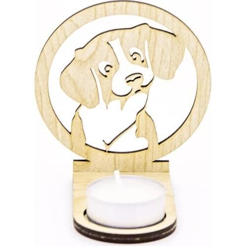 Veramaya Wood Laser Cutting Tealight Dog Shade Candle Holder 9x10x5 cm