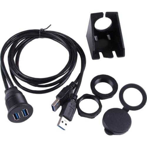 Waterproof USB 3.0 Dash Flush Mount Extension Cable Male to Female Dual USB3.0 Port Dashboard Panel Cable for Car Boat Motorcycl