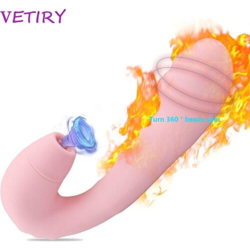 VETIRY Rotating Dildo Vibrator Heating Sucking Vibrator G-spot Massage Clitoris Nipple Stimulator Sex Toy for Women Silicone
