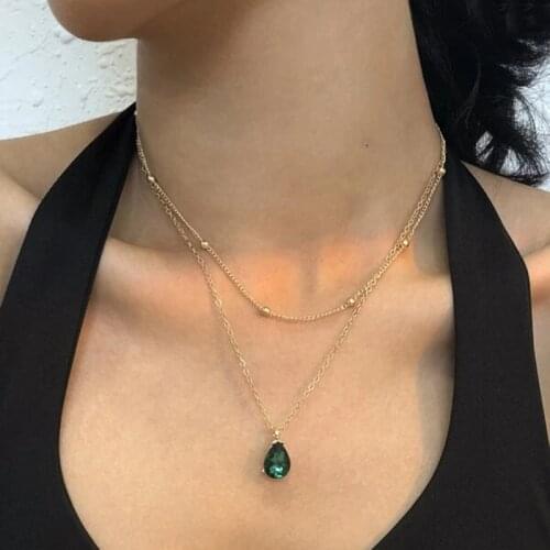 YWZIXLN 2021 Trend Elegant Jewelry Green Pink Crystal Water Drop Pendant Necklace Unquie Women Fashion Necklace Wholesale N0216
