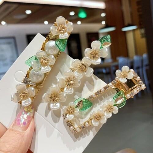 Pearl Crystal Flower Hairpin Fashion Side Clip BB Clip Hair Claw Accessories Hairband For Girls Women Pince Cheveux Fille