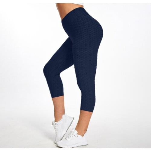 Womens Solid Breathable Yoga Pants Bubble Hip Lifting Exercise Fitness Running High Waist Leggings Yoga Pants #P2
