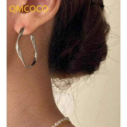 QMCOCO 925 Silver Stud Earrings For Women Vintage Elegant Twisted C-Shape Bride Wedding Jewelry Gift Prevent Allergy