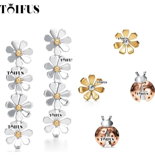 Tif 925 Sterling Silver ladybug Flower Earrings Female Jewelry Craftsmanship, With Official Logo