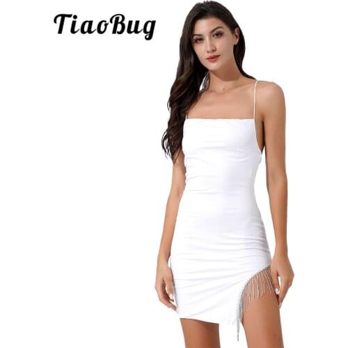 Women Spaghetti Strap Backless Solid Mini Dress Fashion Tassel Bodycon Dresses Cocktail Party Summer Womens Dress Streetwear