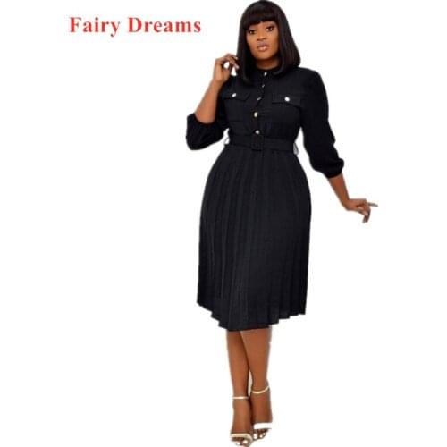 Plus Size Africa Dress Lady Clothes Mid-Length African Clothing for Women Single-Breasted High Waist OL Commuting Solid Color