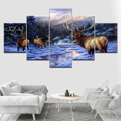 Animal painting deer 5 Piece HD Wallpapers Art Canvas Print modern Poster Modular art painting for Living Room Home Decor