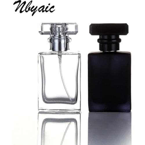 1Pcs30ml50ml high quality glass perfume bottle atomizer perfume bottle transparent black spray bottle crystal transparent square