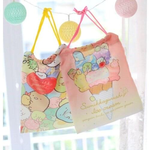 1pc Cute Sumikko Gurashi corner biological soft storage drawstring bag rope bundle pocket birthday gifts