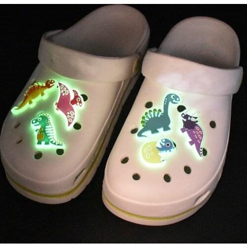 1PC Cute Cartoon Dinosaur Luminous PVC Shoe Charms Buckles Light Shoes Accessories Ornaments Fit For Charms