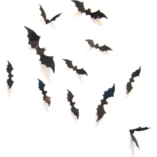 12Pcs/set Halloween Decoration 3D Black PVC Bat DIY Decor Wall Sticker Halloween Party Bar Decals Scary Halloween Party