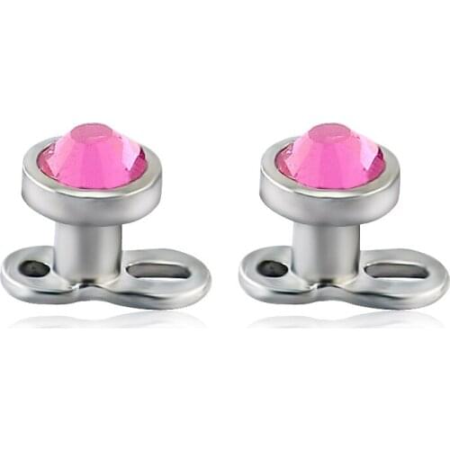 2 pairs 316L surgical stainless steel body jewelry pink crystal titanium dermal anchor piercing for any parts of skin