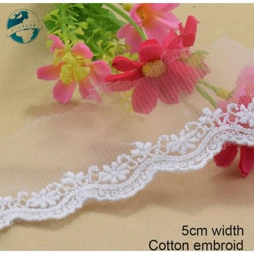 5yards 5cm wide white cotton embroidery lace ribbon trim DIY wedding lace garment Accessories african dolls lace applique#3035