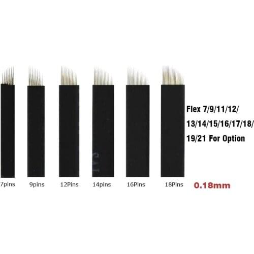 50Pcs Black 0.18mm Nano Microblading Blades Flexible 7/9/11/12/14/18 Micro Needles NANO Permanent Makeup Manual Eyebrow Blade