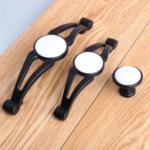 96mm 128mm modern simple white black furniture handles white ceramic drawer cabinet knob pull black dresser cupboard door handle