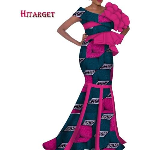 African Dresses for Women 2020 New Fashion Sexy Long Mermaid Dress Print Bazin Vestidos Dashiki Party African Clothes WY6280