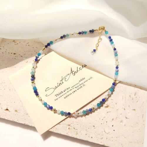 Lii Ji Apatite Aquamarine Sodalite Lapis Lazuli 14K Gold Filled Beaded Anklet 26+3cm Crystal Handmade Jewelry For Women Gift