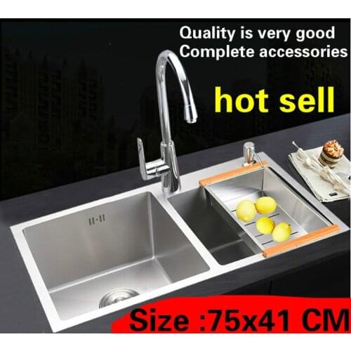 Free shipping Apartment kitchen manual sink double groove food grade durable 304 stainless steel high-grade hot sell 75x41 CM