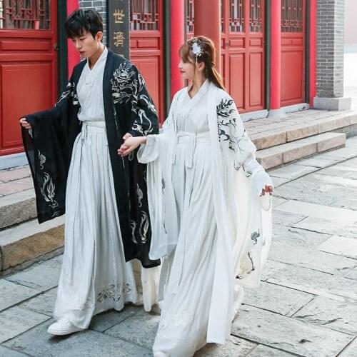 Free shipping cloak cross collar waist length Hanfu mens and womens ancient costume three piece set of Chinese national style