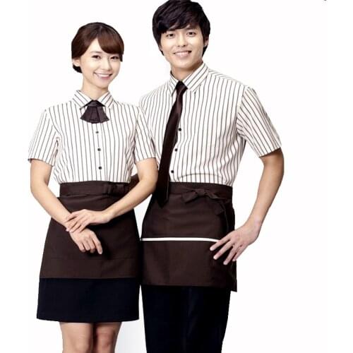 Hotel Waiters uniform Fast-food Cafe Waiter Blouse Western-style Food Short Sleeved Shirt For Men and Women Blouse+Tie+Apron