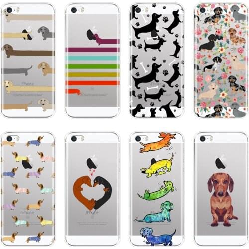 Phone Case For iPhone 5 S 5C 5S SE Silicone Soft Dachshund Dog Heart Love Kawaii Flower Back Cover For Apple iPhone 4 S 4S Case