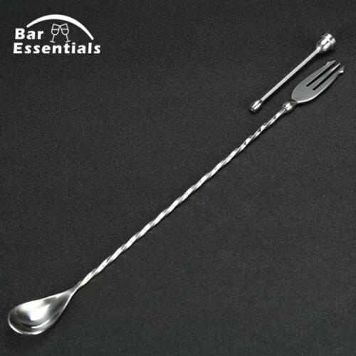 346mm Stainless Steel Replaceable Head Bar Bartender Cocktail Mixing Spoon, Spiral Pattern Long Spoon