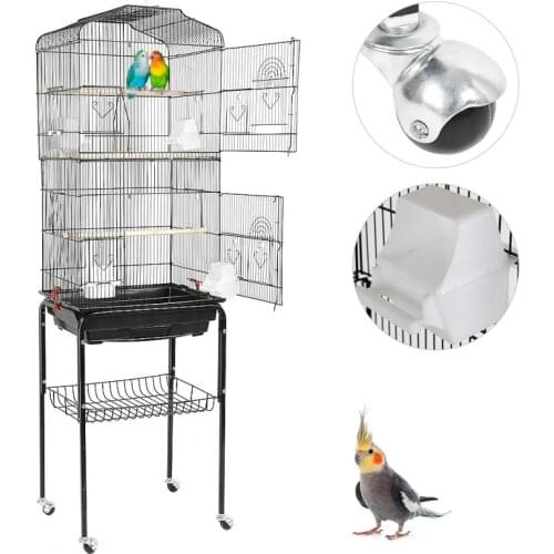 Large Bird Cage High Quality Breeding Pigeon Multifunctional Cage Iron Parrot Cage For Budgie Aviary Canary With Wheels HWC