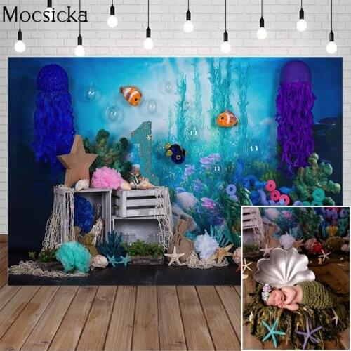 Underwater World Theme Photography background Mermaid 1st Birthday Cake Smash Backdrop Sea Pearl Bubble Decor Props Photo Studio