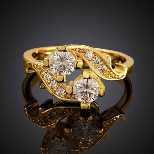 Hot sale fashion jewelry insets two gem gold color zircon ring anillos the exarch of rings for women SKGR079